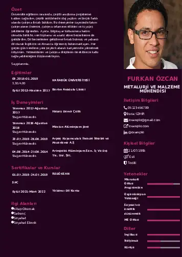 Metalürji Ve Malzeme Mühendisliği Cv Örnekleri cv indir